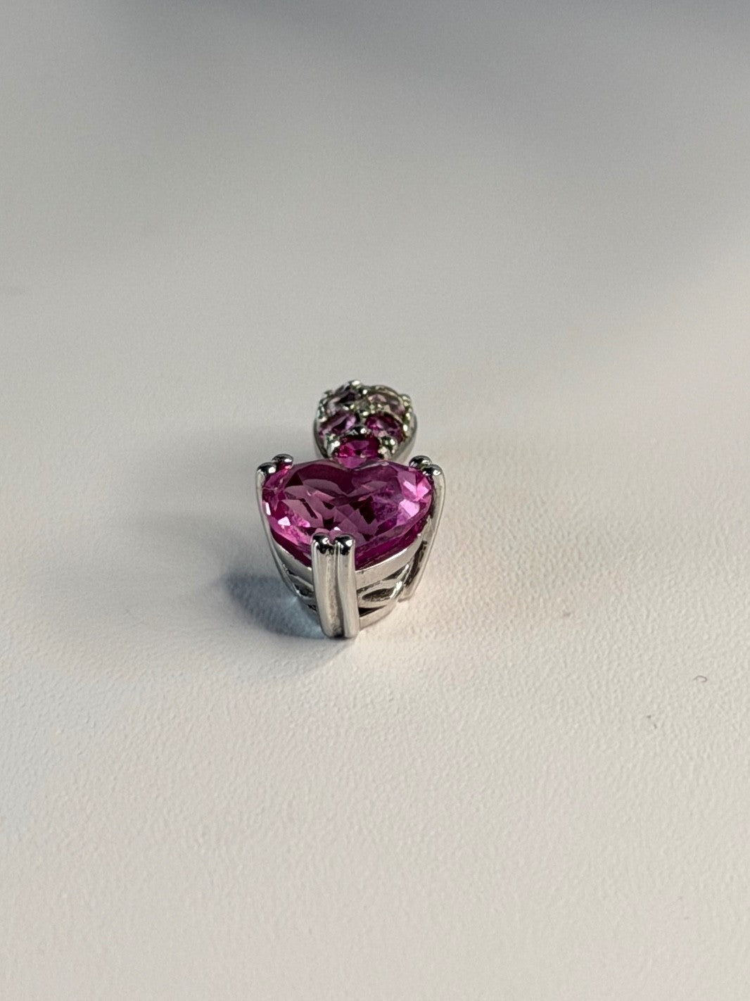 10K White Gold Pink Topaz Heart Pendant