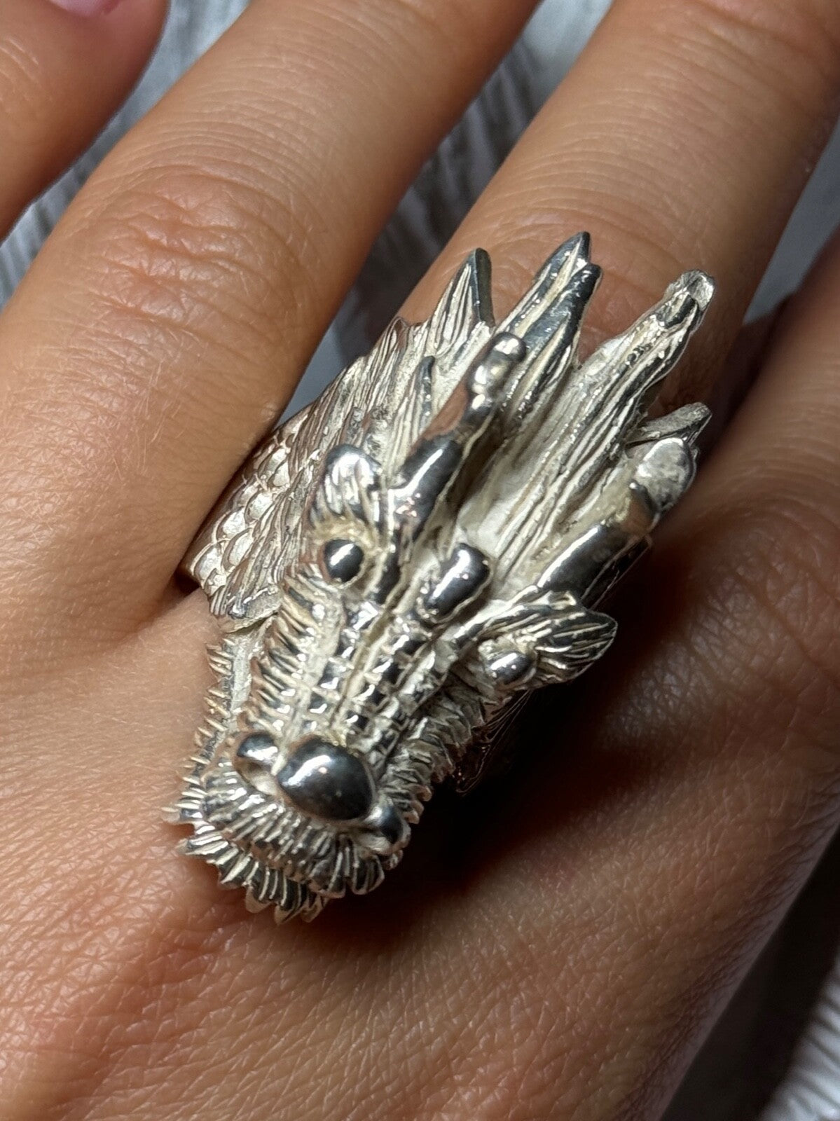 925 Sterling Silver Dragon Ring Size 11