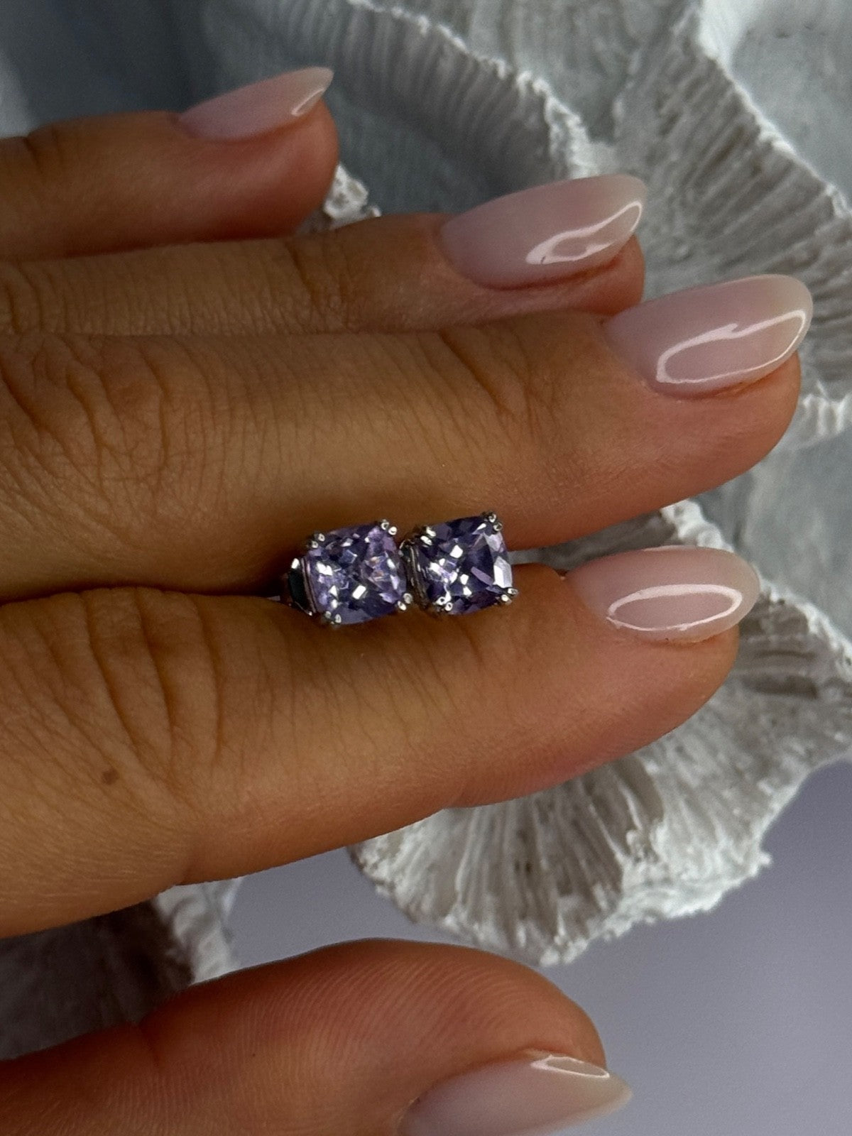 925 Sterling Silver Amethyst Earrings Length 0.25 Inch