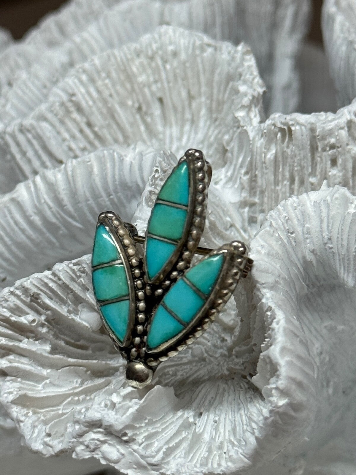925 Sterling Silver Turquoise Brooch Length 1.3 Inch