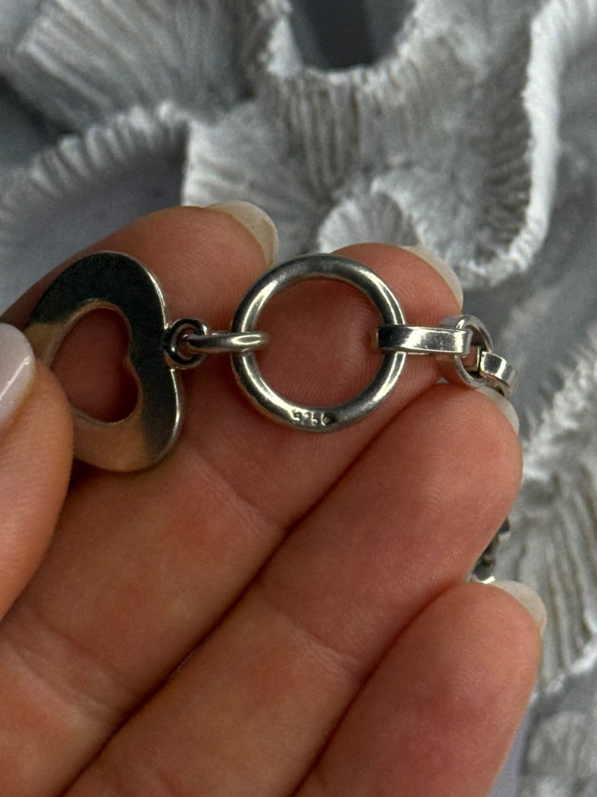 925 Sterling Silver Heart Charm Bracelet Length 7.5
