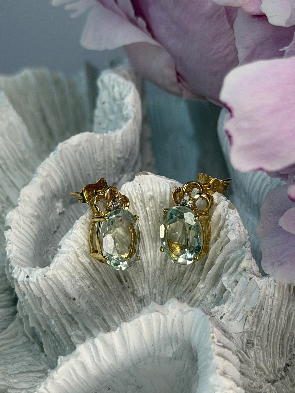 10K Yellow Gold Prasiolite & Diamond Earrings