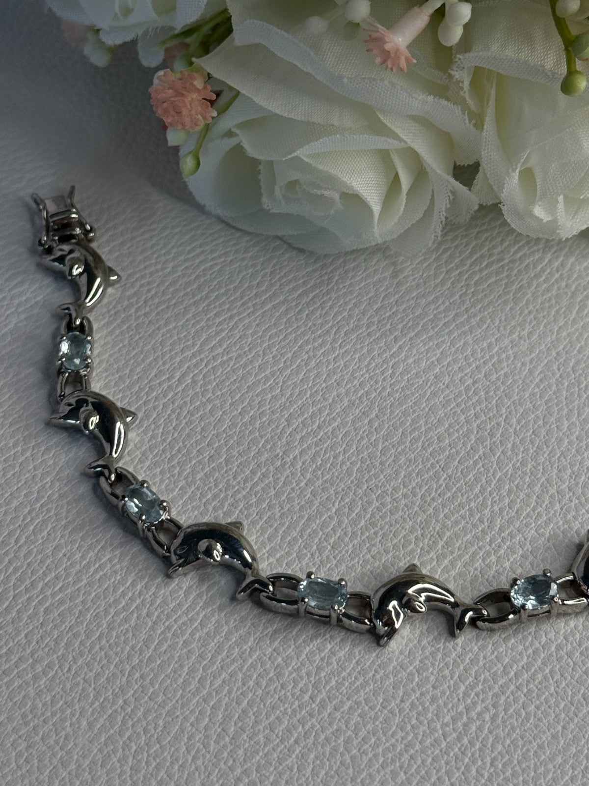 925 Sterling Silver Topaz Dolphin Bracelet Length 7.5