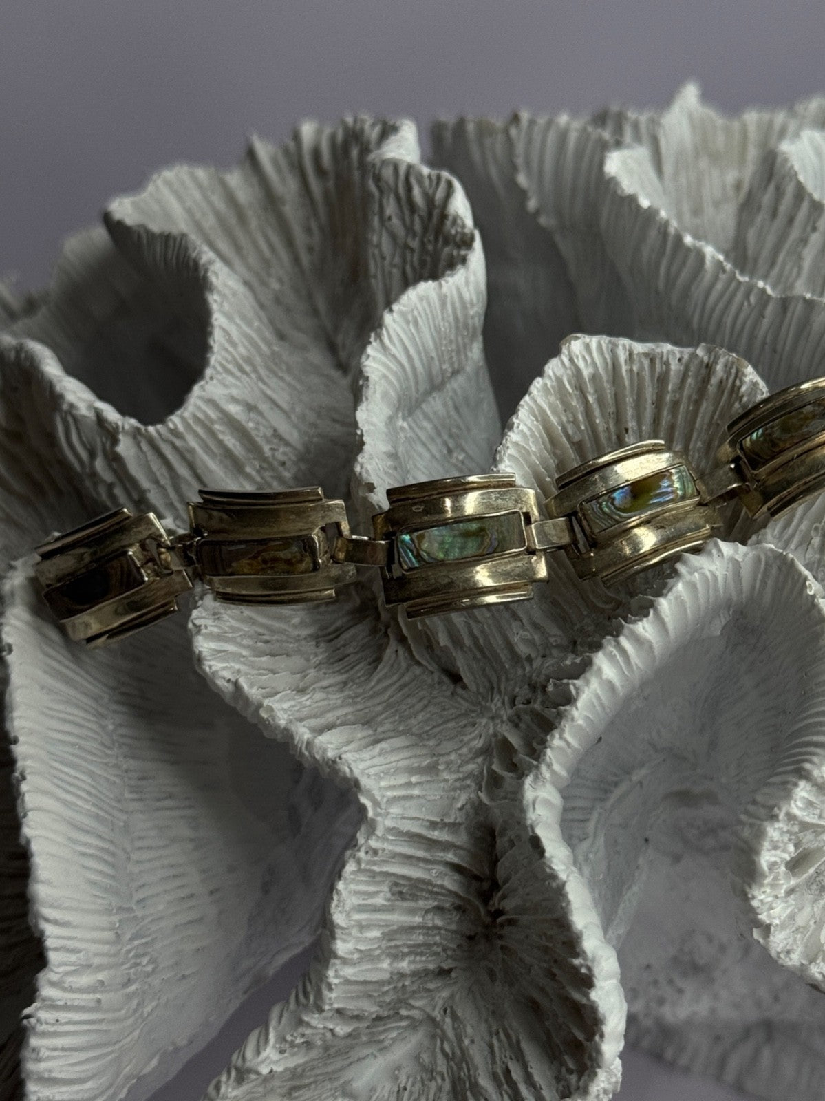 Vintage 925 Sterling Silver Abalone Bracelet Length 6.5