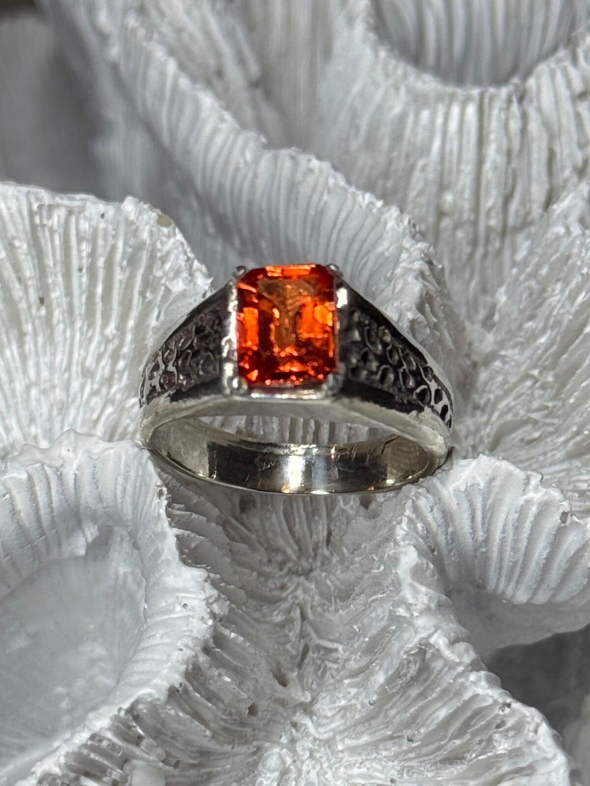 925 Sterling Silver Orange Citrine Men'S Ring Size 9