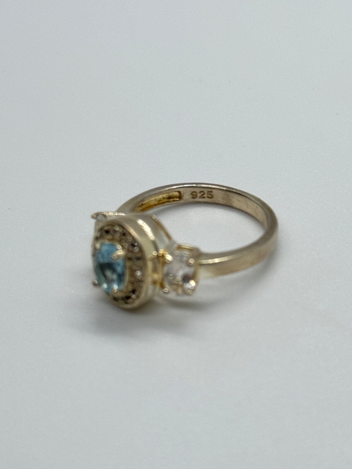 925 Sterling Silver Blue & White Topaz Ring Size 7.5