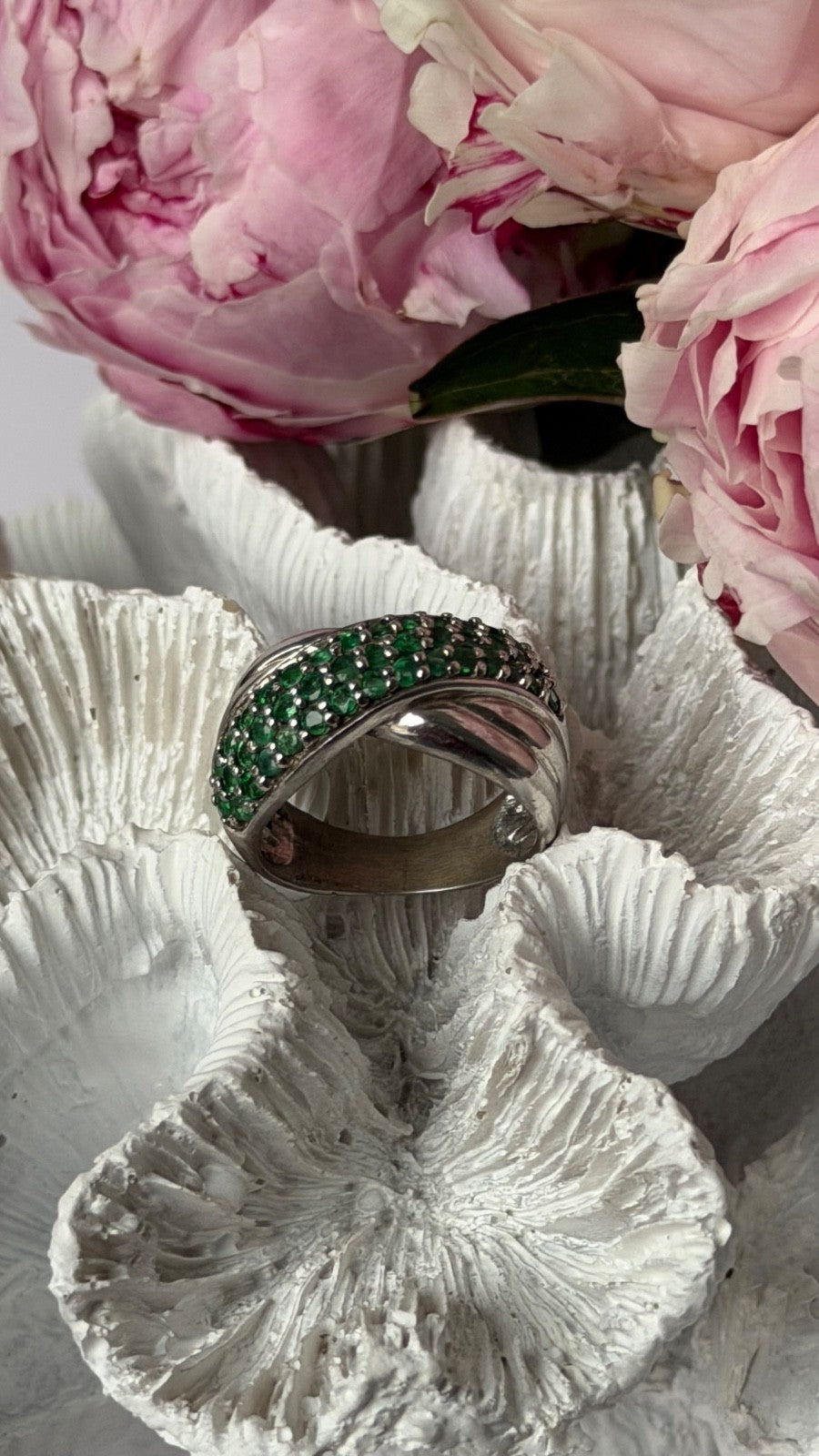 925 Sterling Silver Emerald Ring Size 7