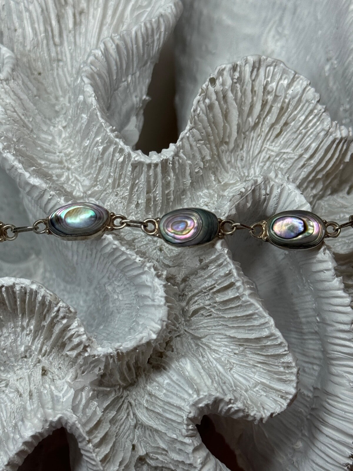 Vintage 925 Sterling Silver Abalone Bracelet Length 7 Inch