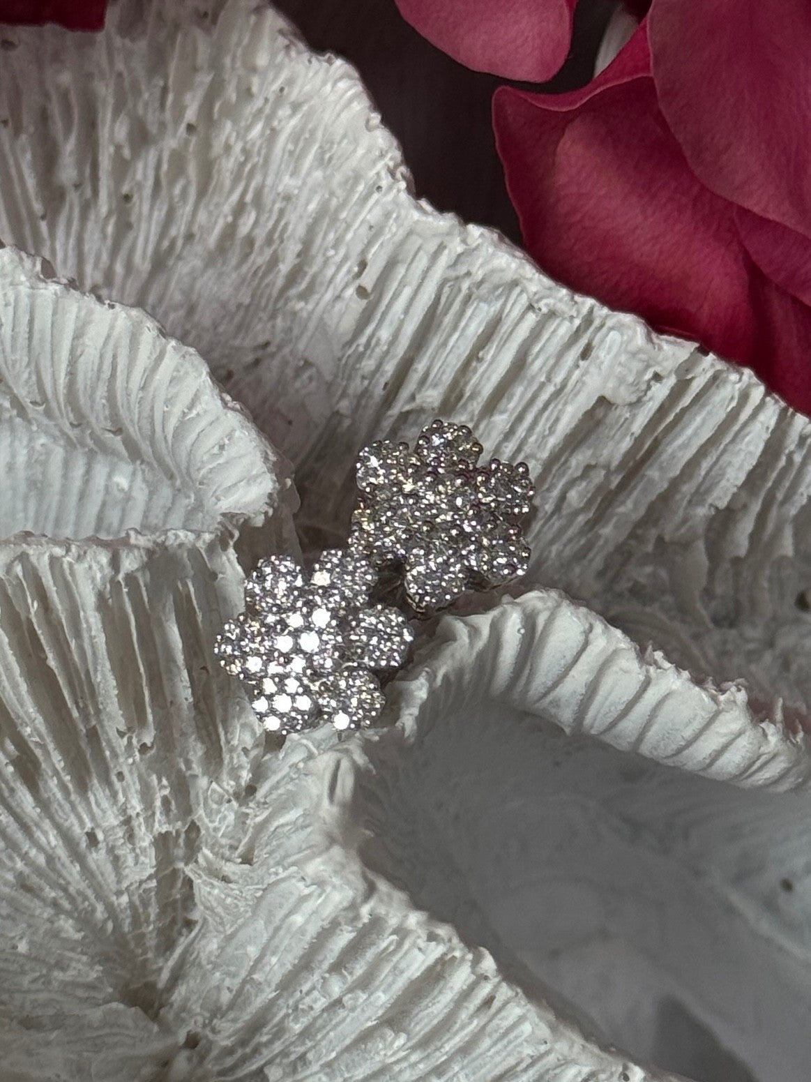 14K White Gold Diamond Flower Earrings