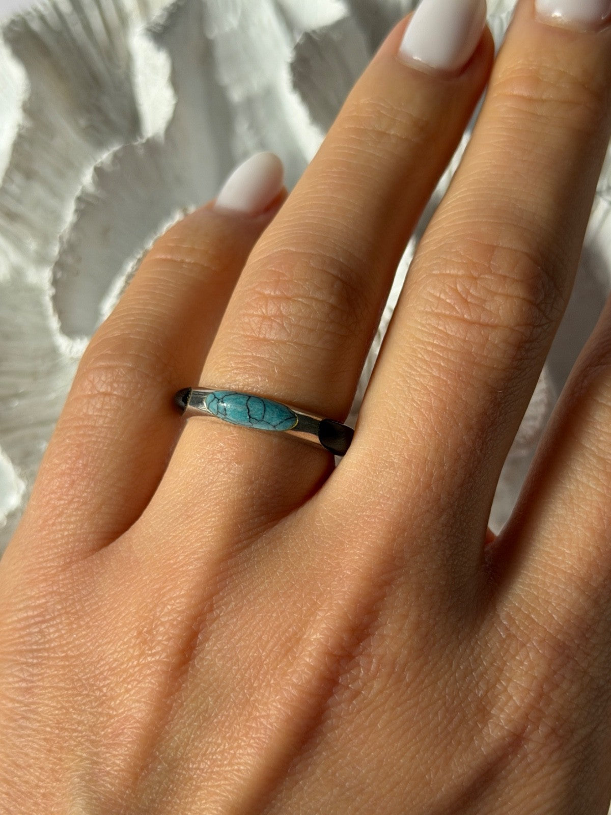 925 Sterling Silver Turquoise & Onyx Ring Size 7
