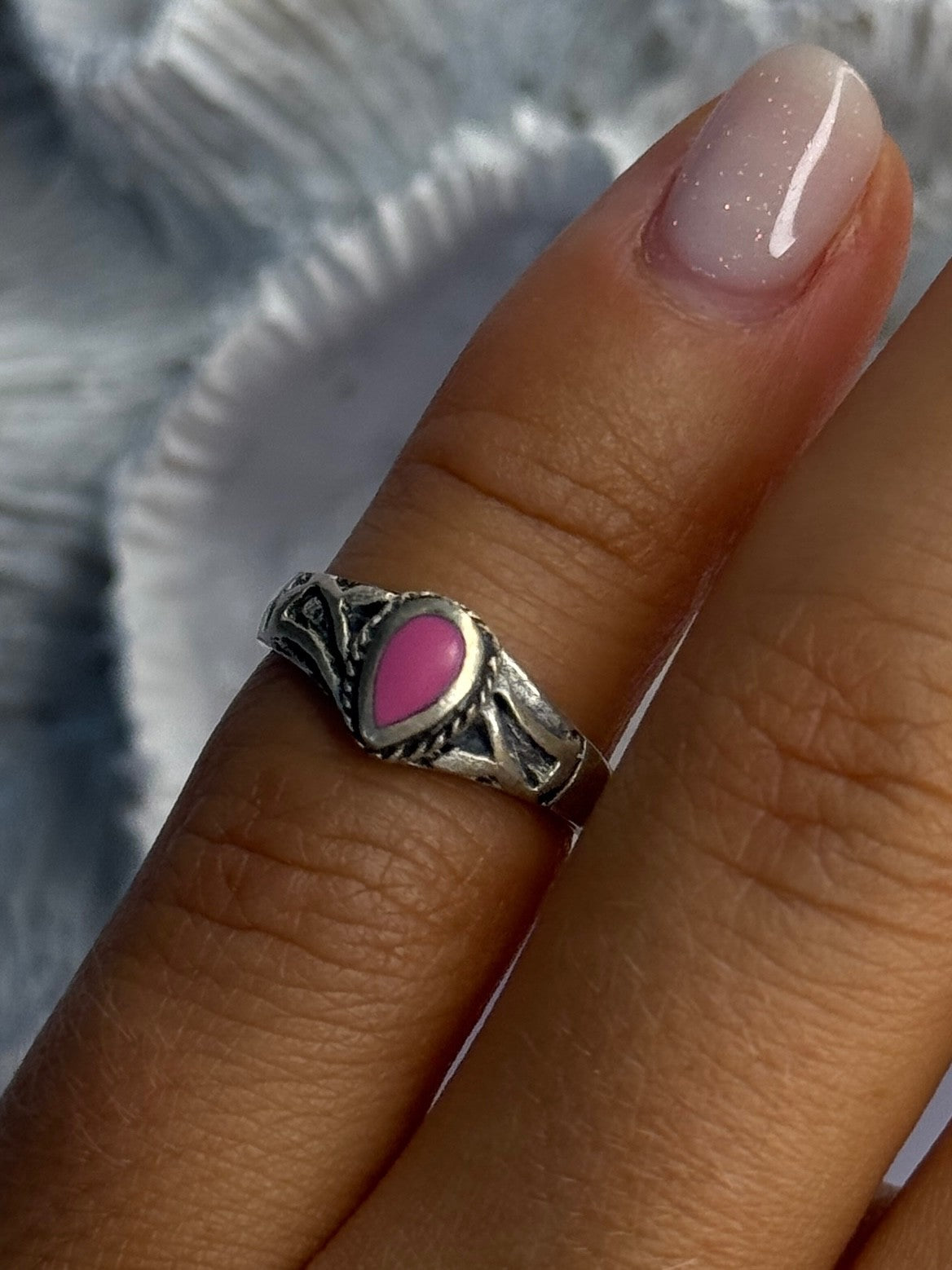 925 Sterling Silver Pink Turquoise Ring Size 3