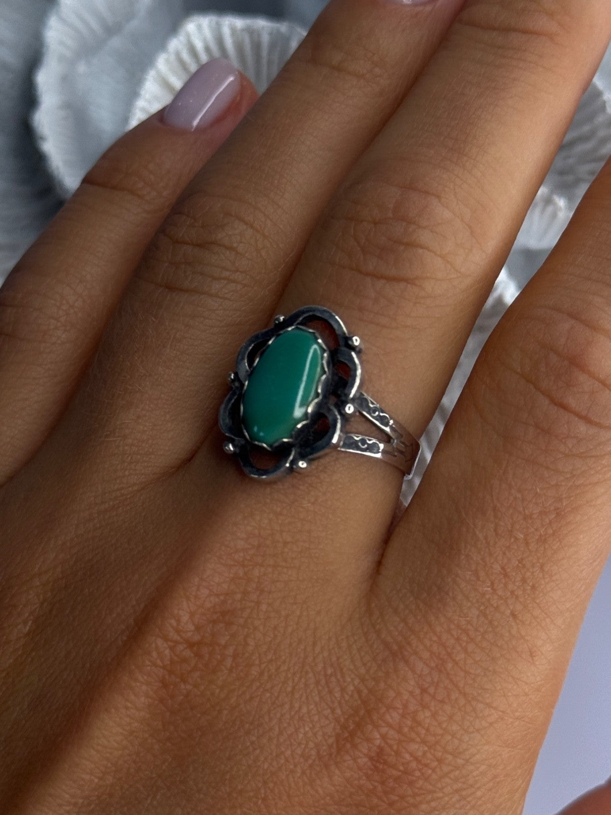 Vintage 925 Sterling Silver Malachite Ring Size 8.5