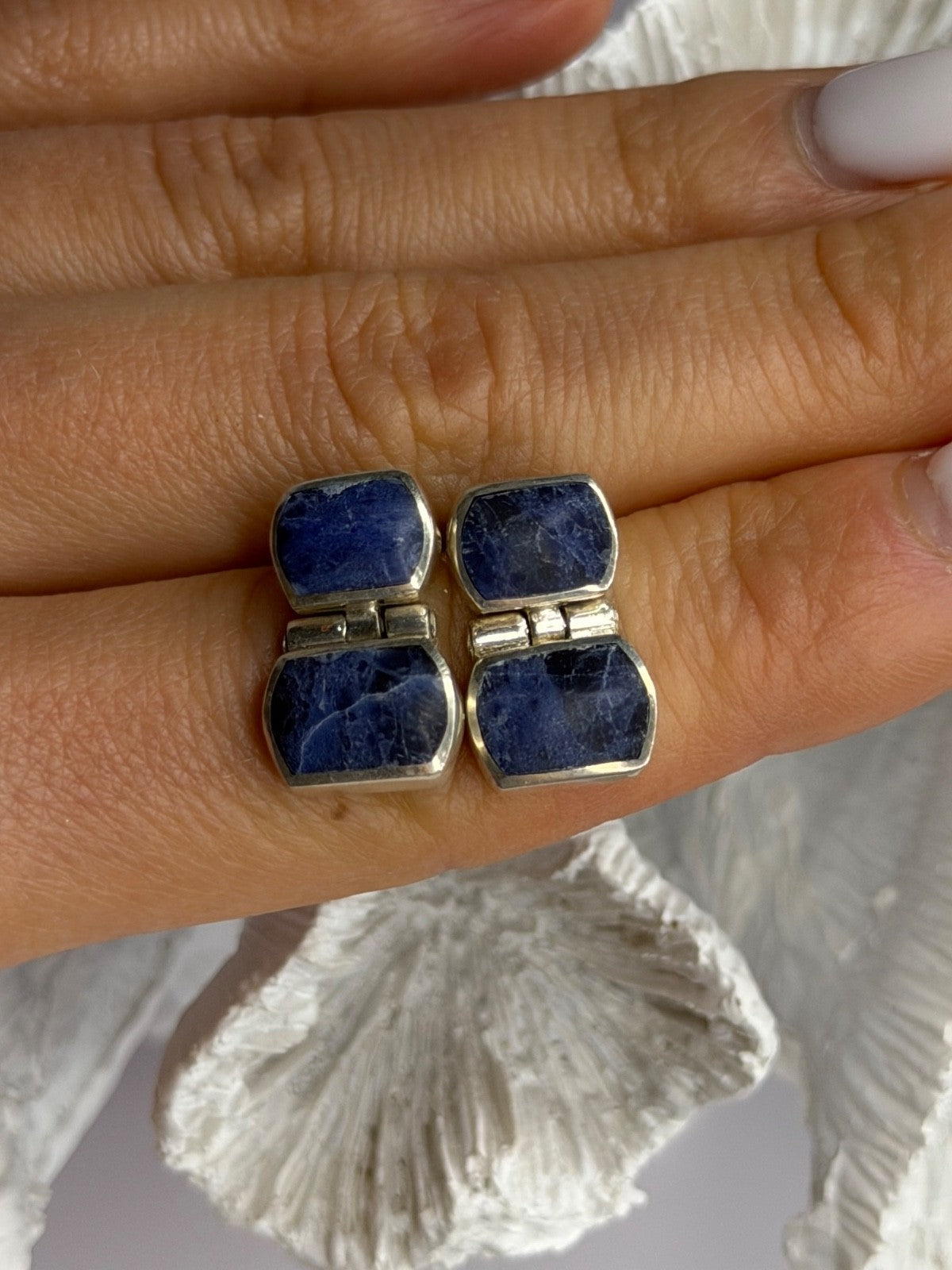 Vintage 950 Sterling Silver Sodalite Earrings