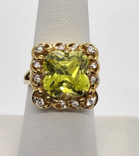 925 Sterling Silver Aquamarine & CZ Ring Size 8