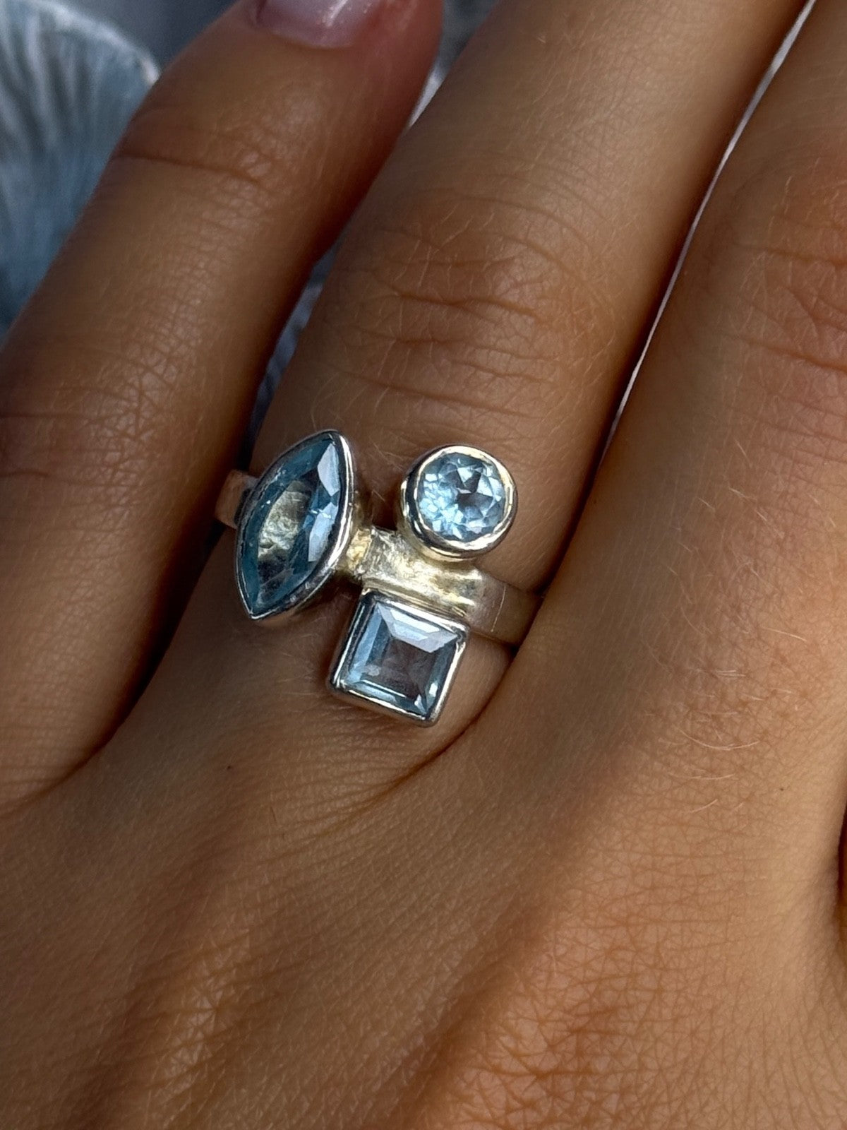 925 Sterling Silver Blue Topaz Ring Size 7