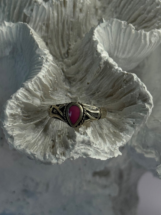 925 Sterling Silver Pink Turquoise Ring Size 3