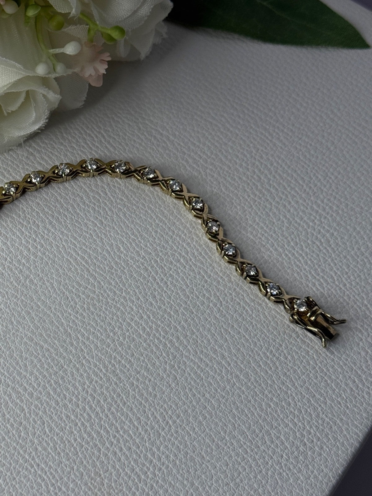 925 Sterling Silver Gold Plated CZ Bracelet Length 7.5 Inch