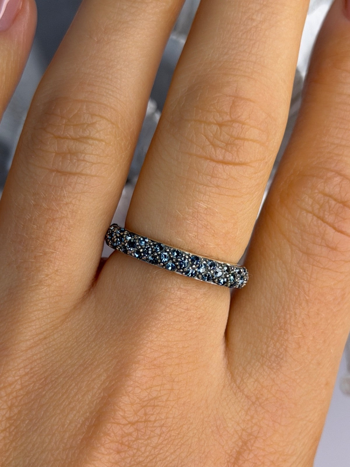 925 Sterling Silver Aquamarine Band Ring Size 8