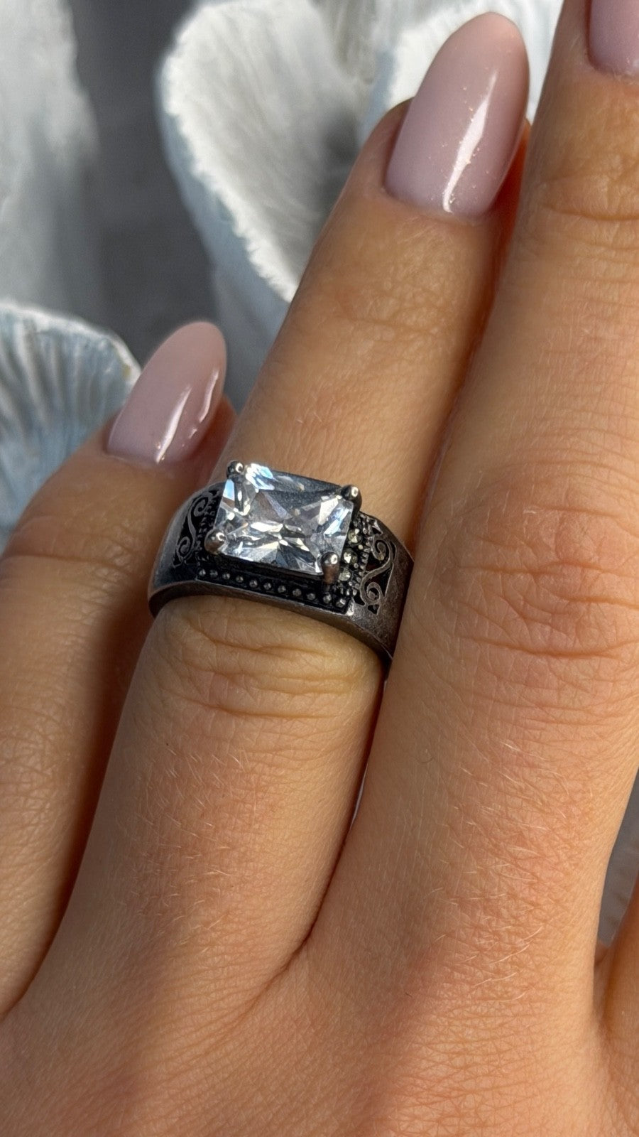 Vintage 925 Sterling Silver White Spinel Ring Size 6