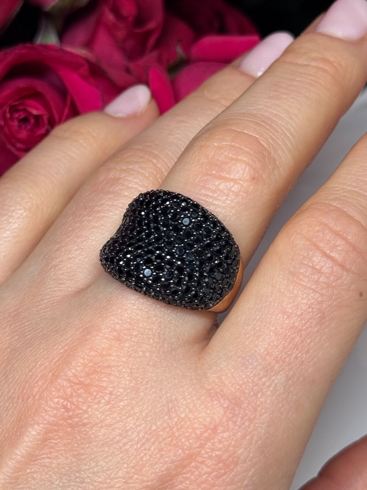 925 Sterling Silver Gold Plated Black Spinel Ring Size 8.5