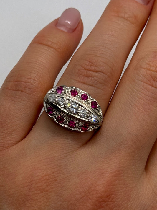14K White Gold White & Pink Topaz Ring Size 5.5