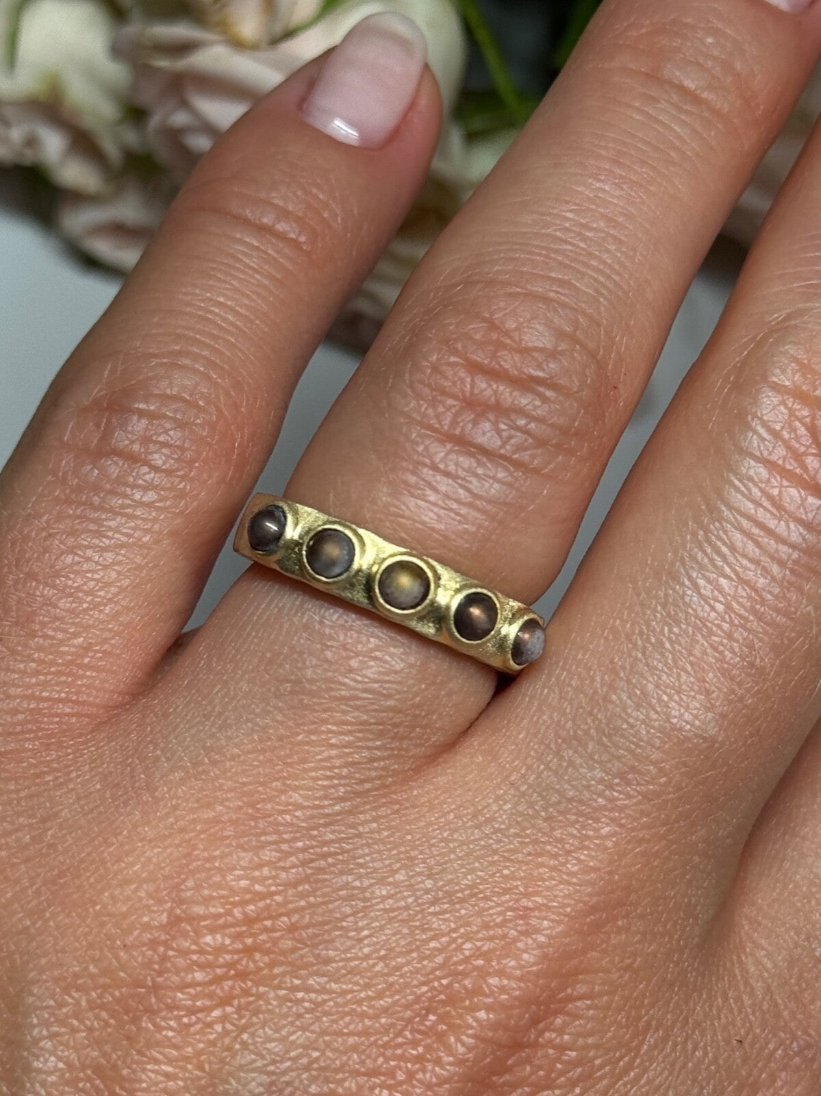 925 Sterling Silver Gold Plated Pearls Ring Size 6