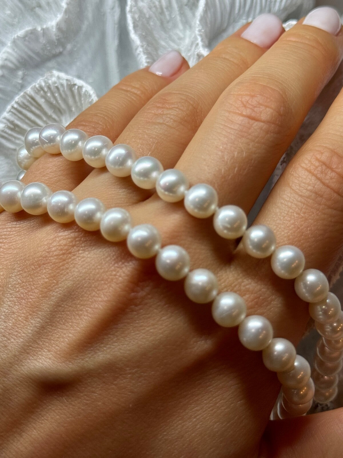 14K White Gold Clasp Fresh Water Pearl Necklace 18 Inch