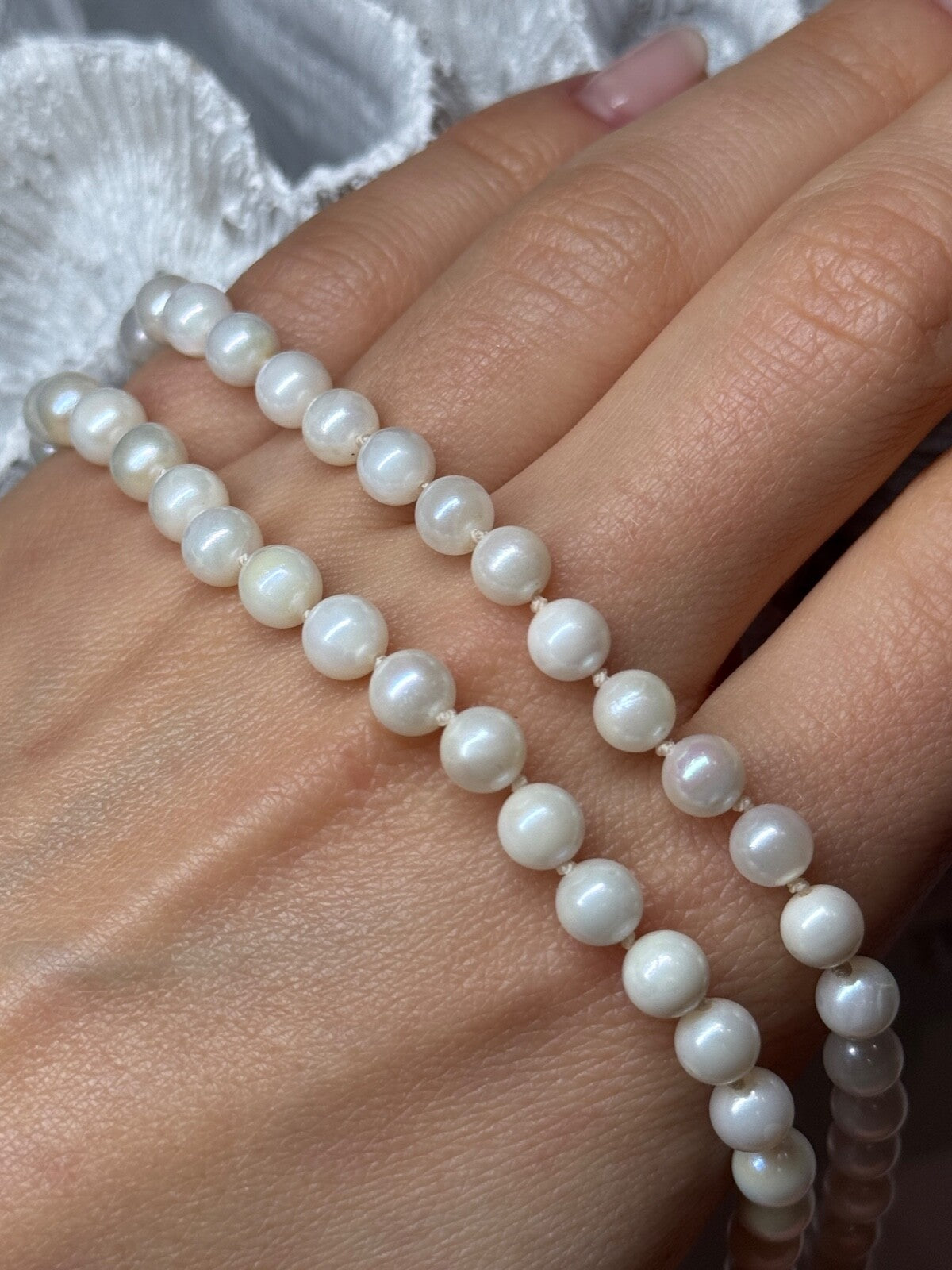 14K White Gold Pearl Necklace Length 23 Inch