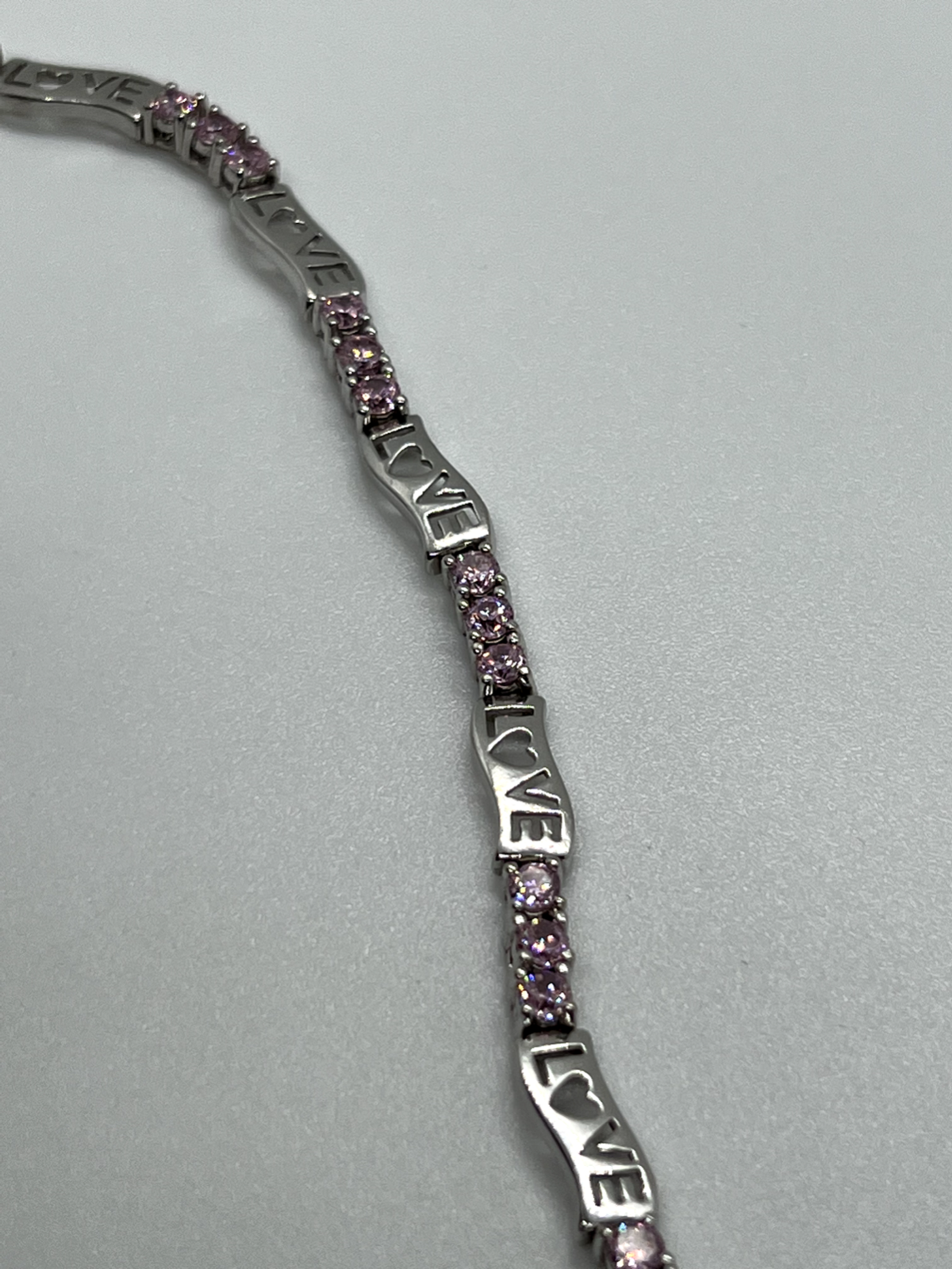 925 Sterling Silver Pink CZ "Love" Bracelet