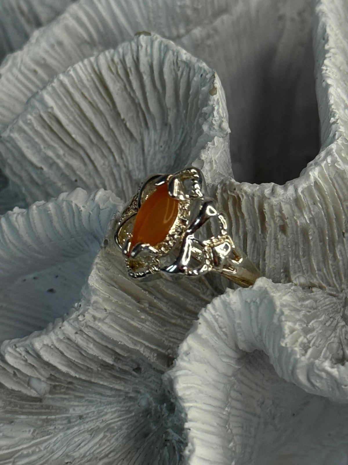 925 Sterling Silver Orange Agate Ring Size 6.5
