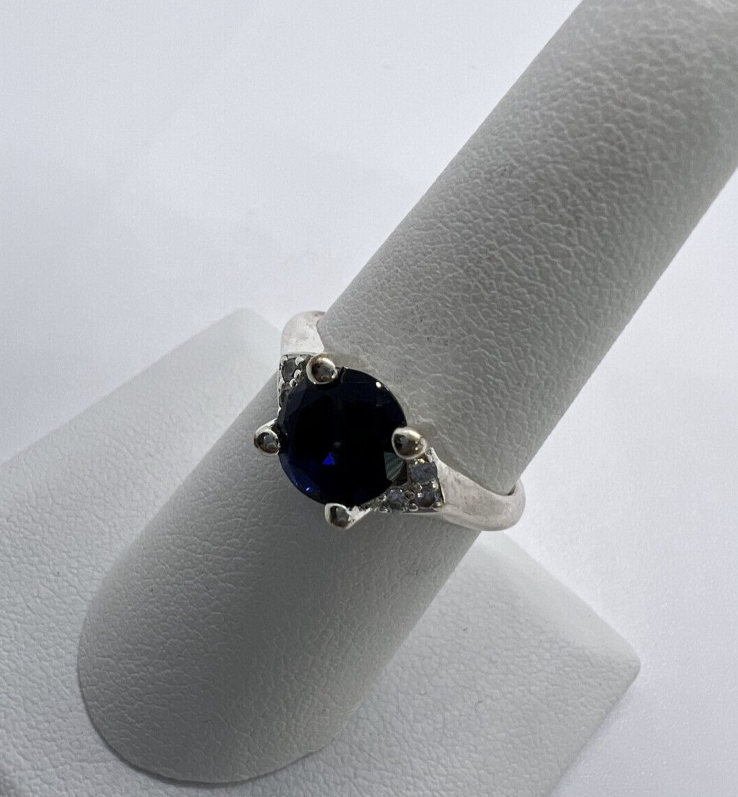 925 Sterling Silver Sapphire & Goshenite Ring – Size 7 Elegant Jewelry