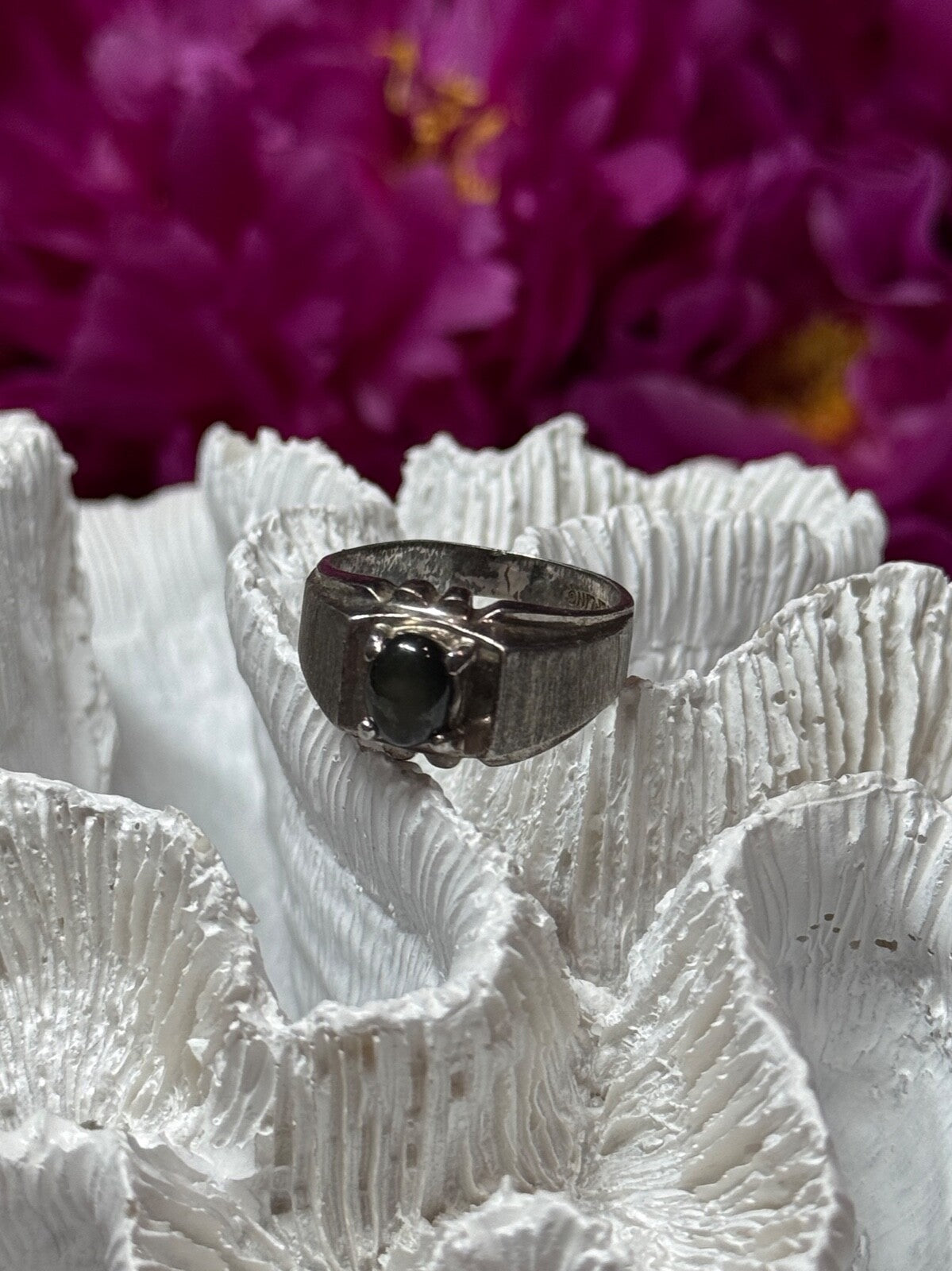 Men'S 925 Sterling Silver Cat'S EYE Tourmaline Ring Size 9