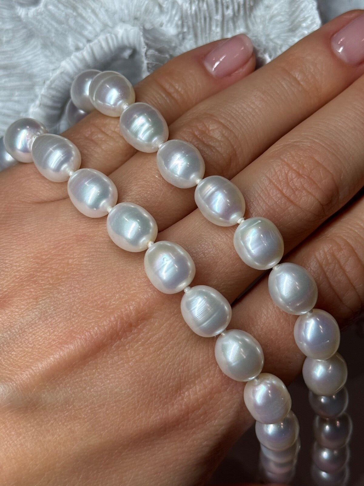 925 Sterling Silver Freshwater Pearls Necklace Length 18 IN