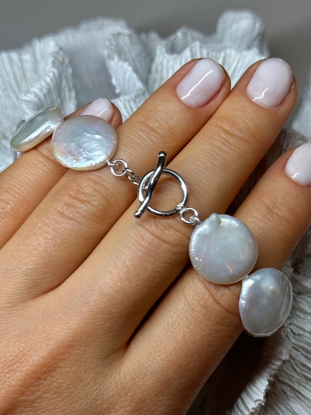 925 Sterling Silver Water Fresh Pearl Bracelet Length 8 Inch