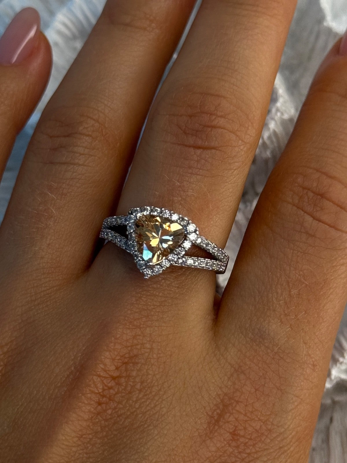 925 Sterling Silver Citrine & Beryl Ring Size 8.5