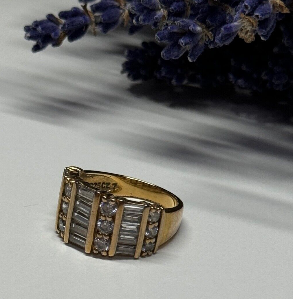 925 Sterling Silver Gold Plated CZ Ring Size 6