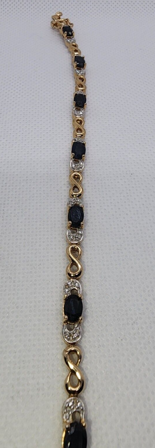 925 Sterling Silver Vermeil Sapphires Bracelet Size 7.25 IN