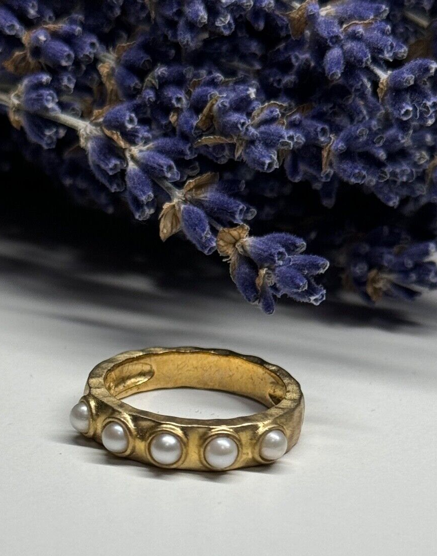 925 Sterling Silver Gold Plated Pearl Ring Size 6.5