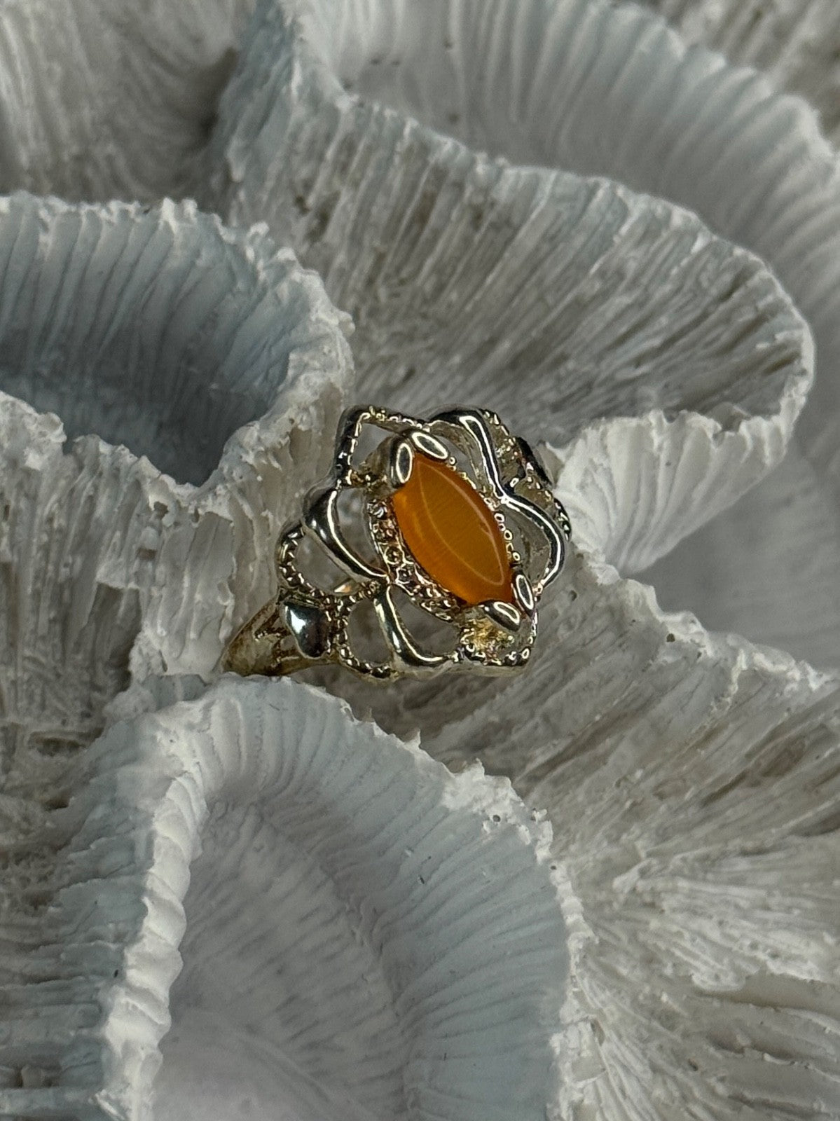 925 Sterling Silver Orange Agate Ring Size 6.5