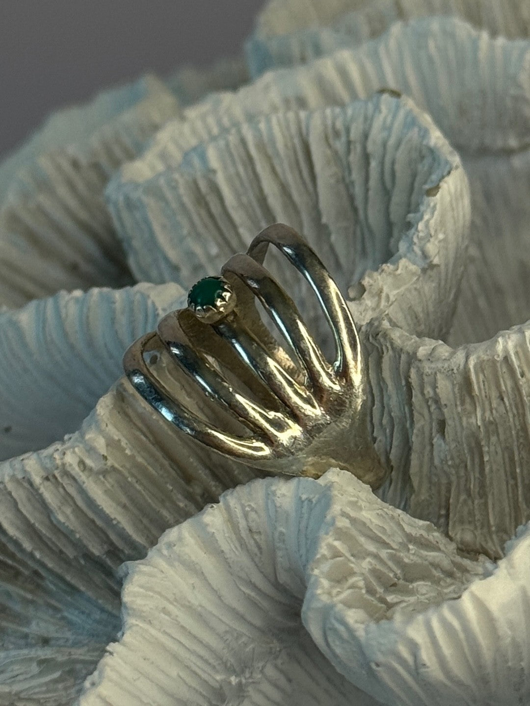 925 Sterling Silver Green Malachite Ring Size 9