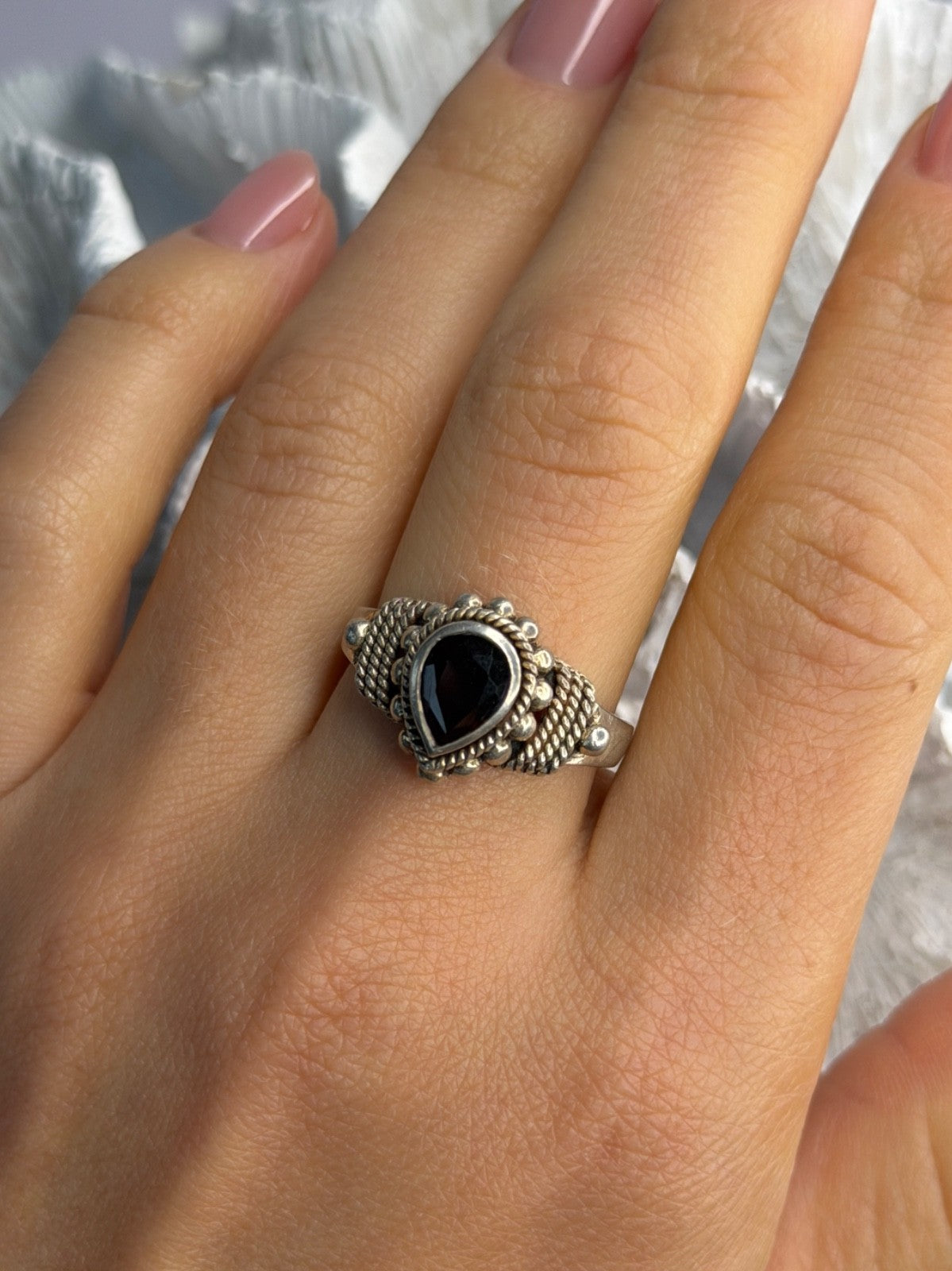 Vintage 925 Sterling Silver Garnet Ring Size 9