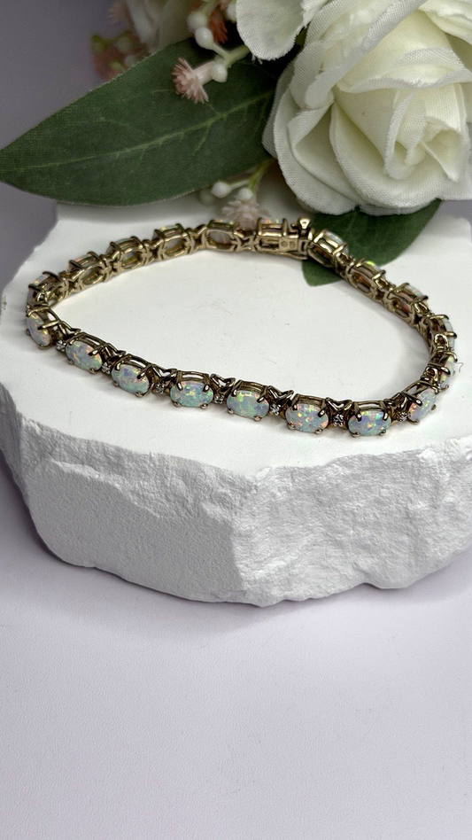 925 Sterling Silver Gold Plated Shiny Opal Bracelet Size 7