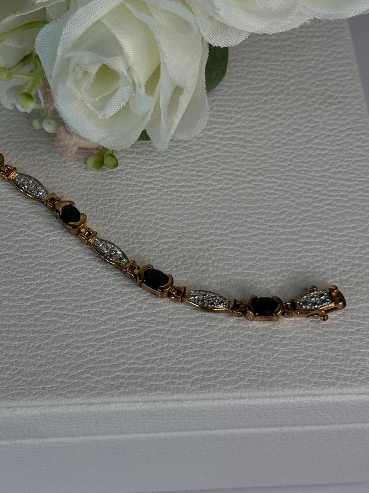 925 Sterling Silver Gold Plated Sapphire Bracelet Length 7.5 Inch