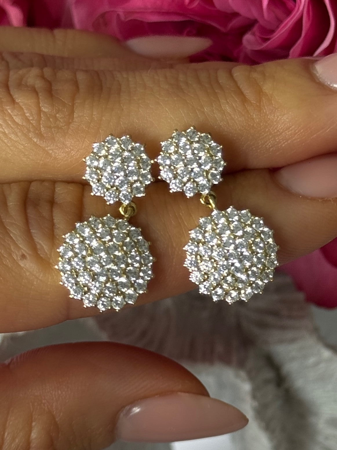 925 Sterling Gold Plated Cz Silver Earrings Length 1 inch