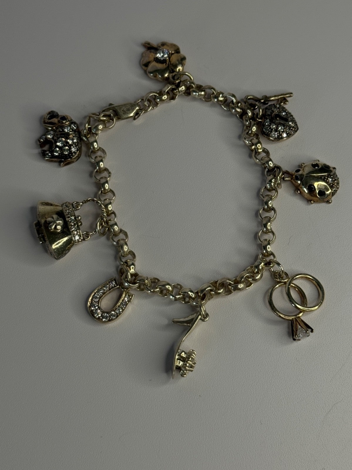 925 Sterling Silver Lovely Charms Sapphire CZ Bracelet Length 7