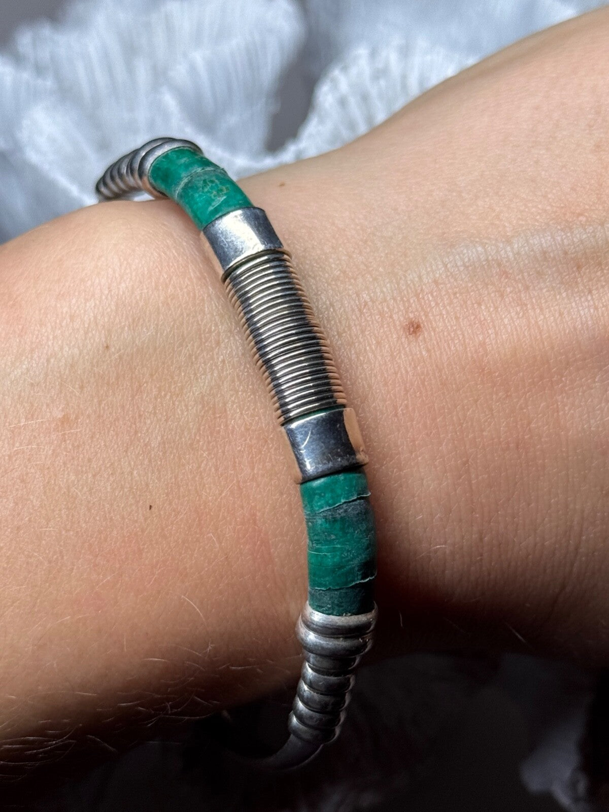 Vintage 925 Sterling Silver Malachite Bracelet