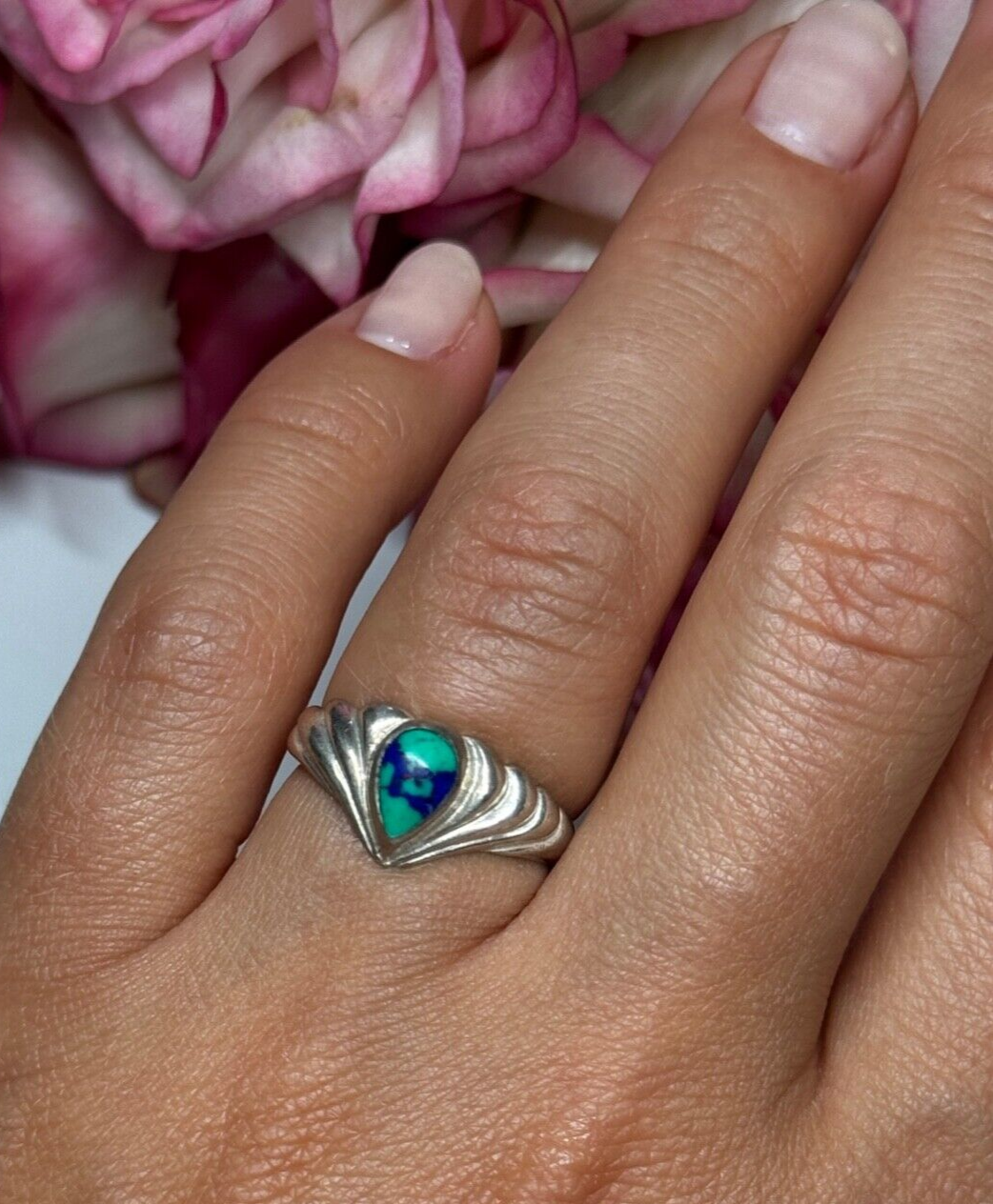 925 Sterling Silver Turquoise Ring Size 5.5