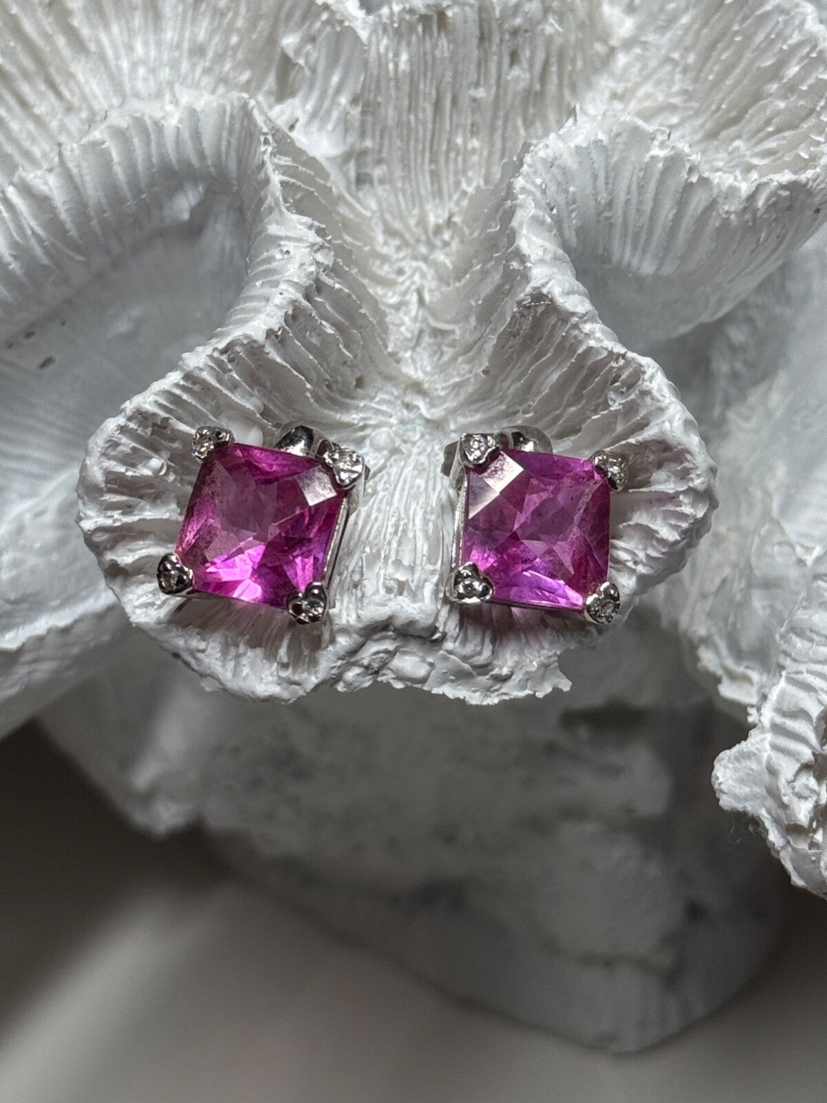925 Sterling Silver Pink Topaz Earrings Length 0.5 Inch