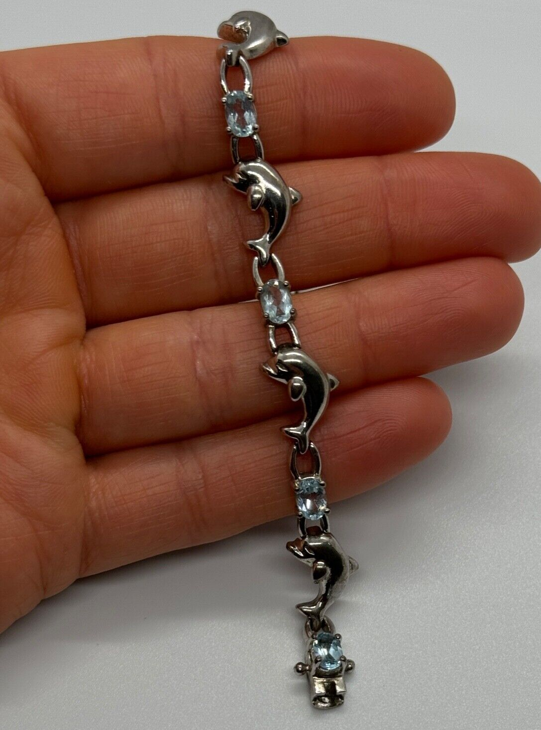925 Sterling Silver Topaz Dolphin Bracelet