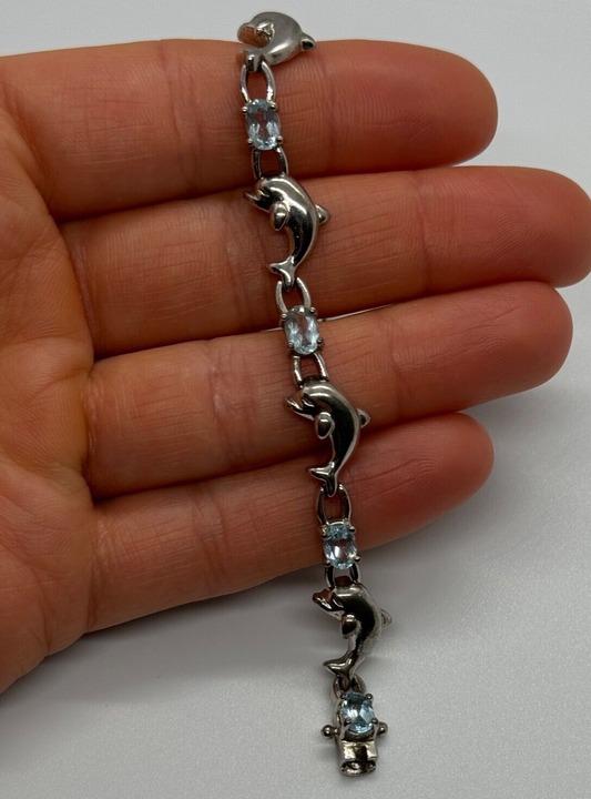 925 Sterling Silver Topaz Dolphin Bracelet